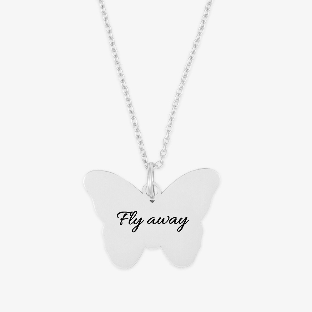 Engravable Butterfly Pendant Necklace in Sterling Silver - Herzschmuck