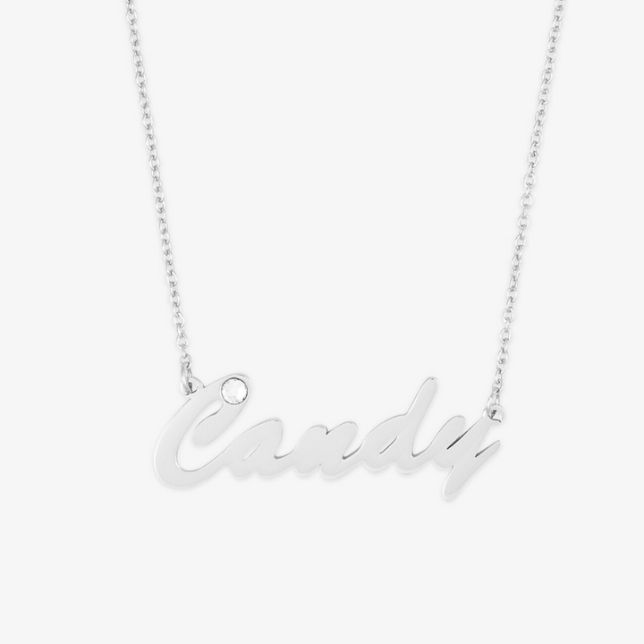 Candy Style Name Necklace with Cubic Zirconia in Sterling Silver