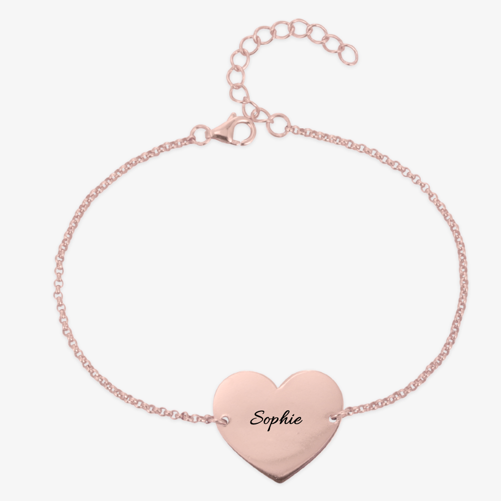 Personalized Heart Pendant Bracelet in Sterling Silver with "Sophie" Engraving