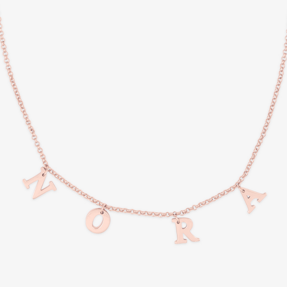 Rose Gold Letter Choker Necklace with NORA Letters in 925 Sterling Silver