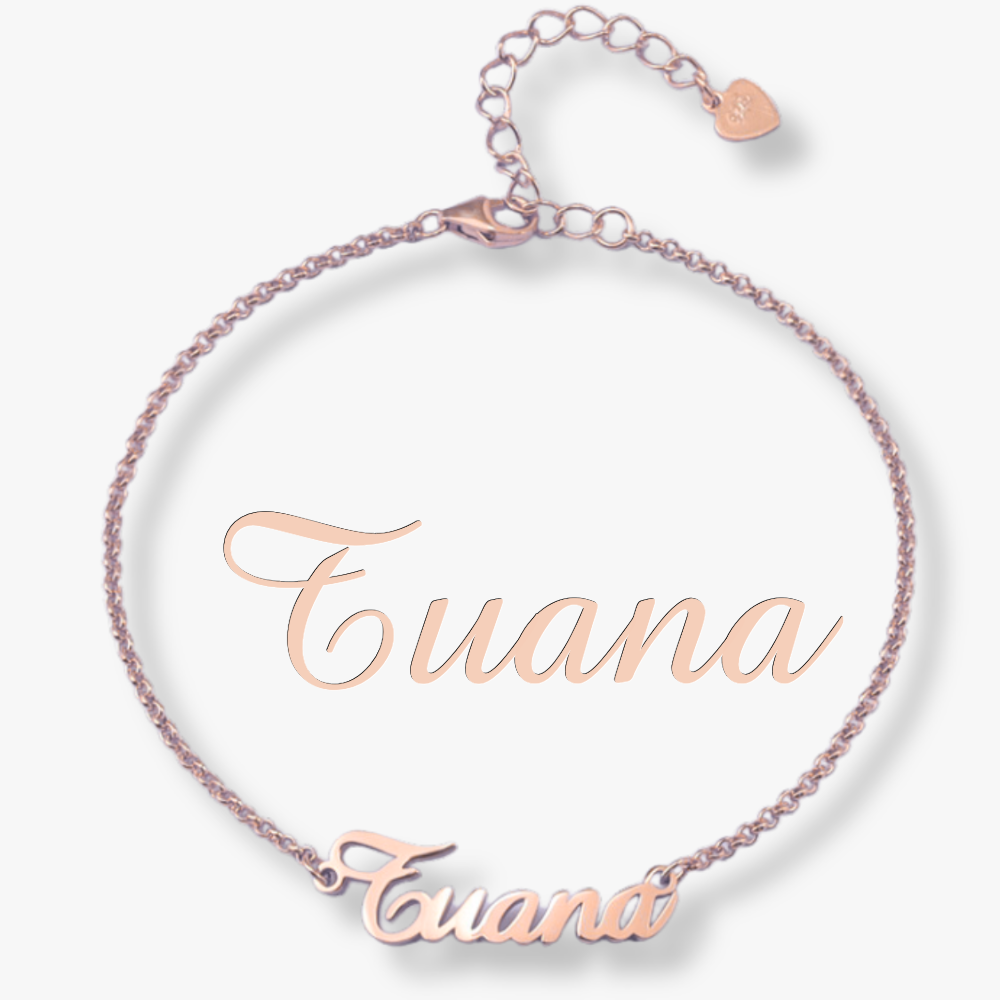 Personalized Sterling Silver Name Bracelet with "Tuana" inscription in elegant script style. Custom jewelry piece as a unique gift