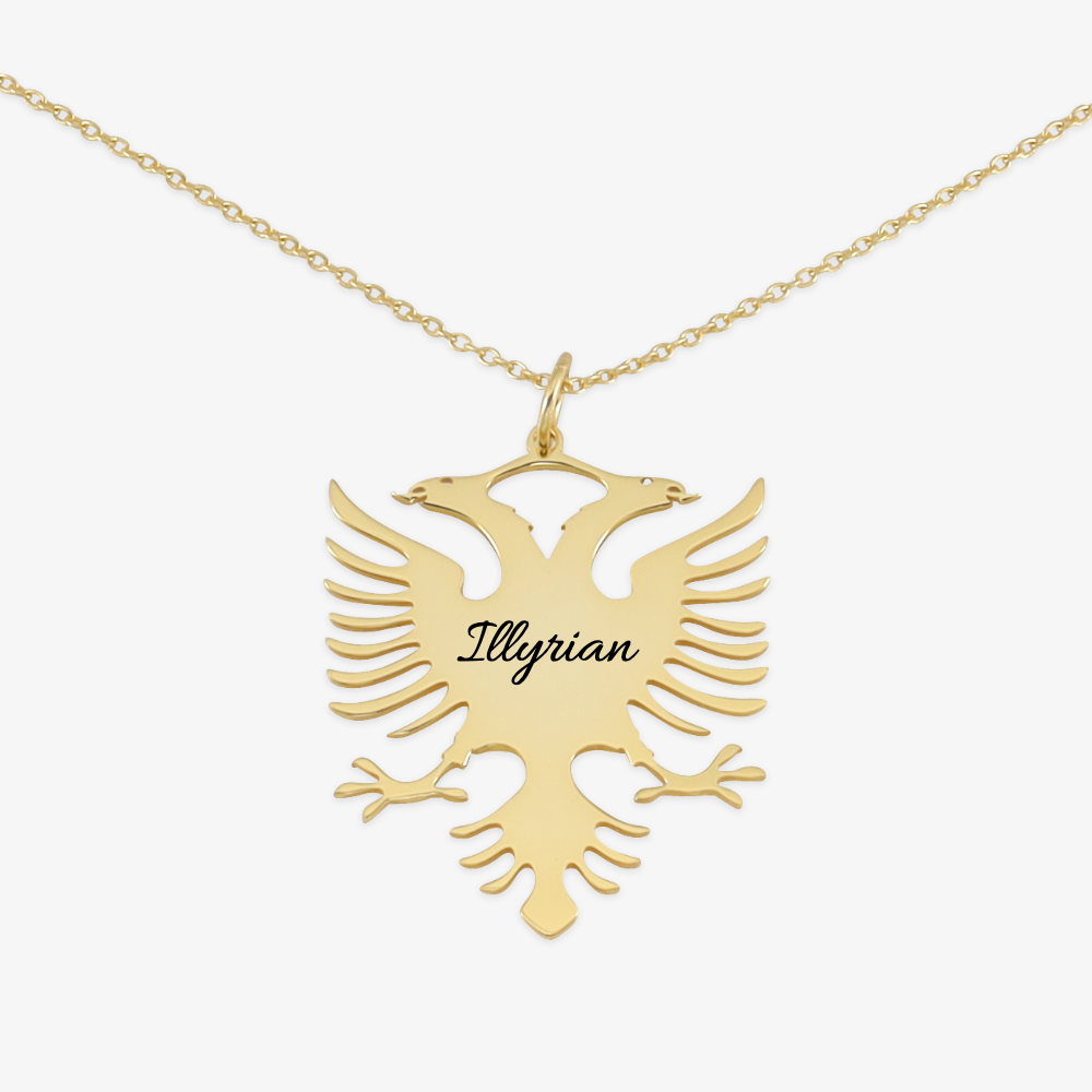 Gold Albanian Double Eagle Personalized Necklace with Custom Engraving