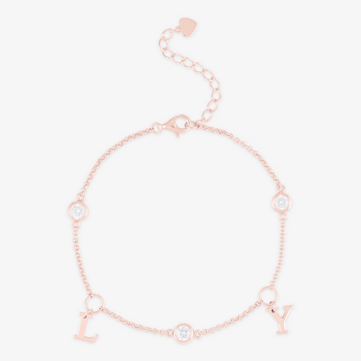 Initials Bracelet with Zirconia Accent - Herzschmuck