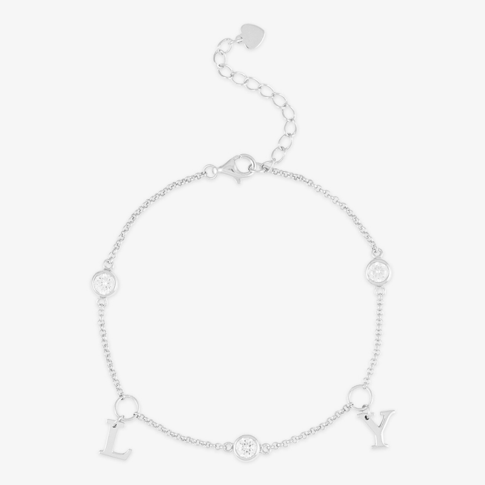 Initials Bracelet with Zirconia Accent - Herzschmuck