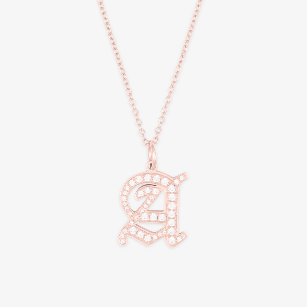 Rosegold Zirkonia Crystal Initial Necklace with Letter A on Delicate Chain