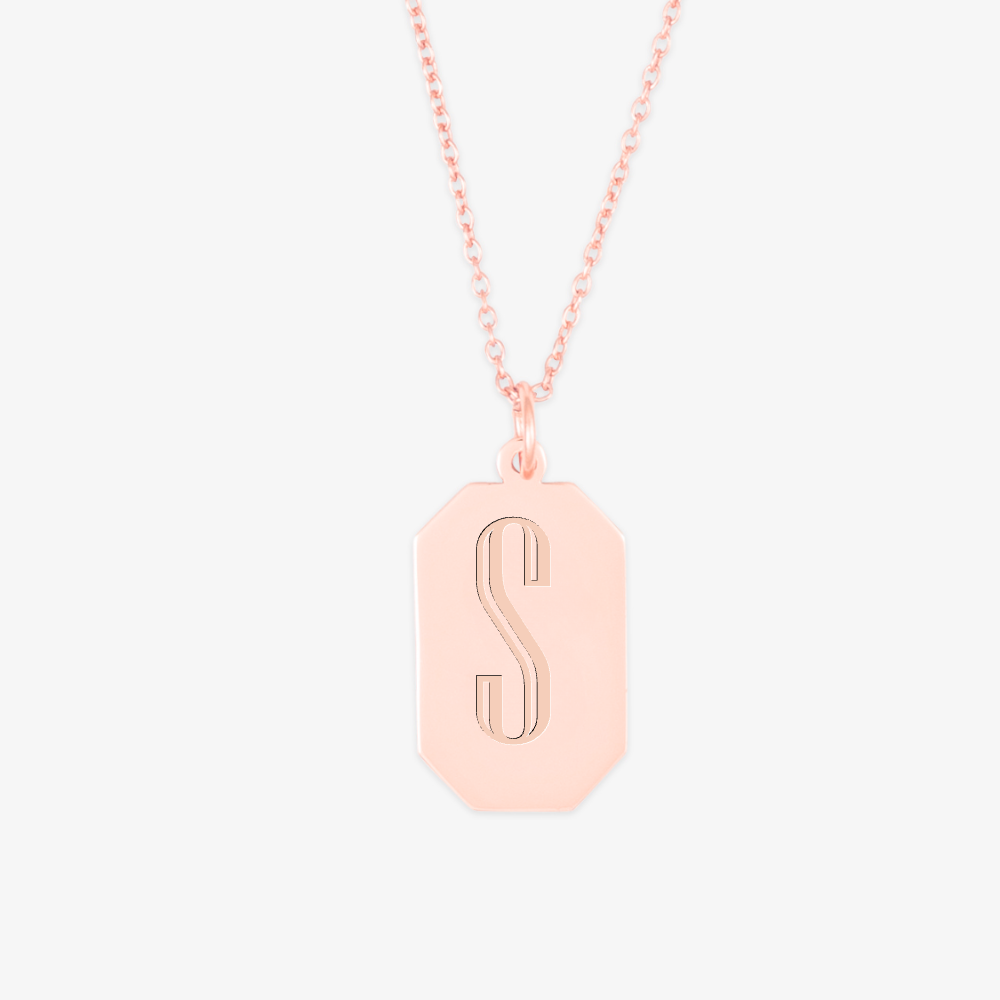 Customizable octagon initial necklace in rose gold with letter engraving