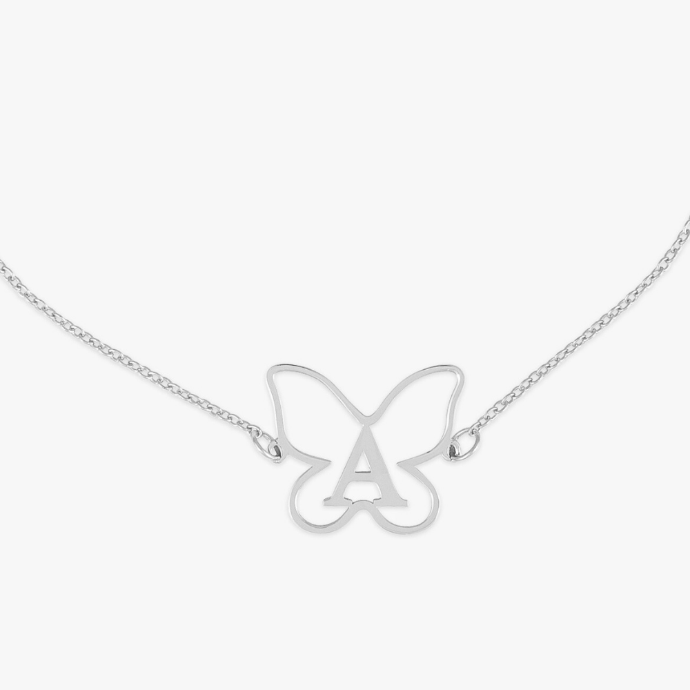 925 Sterling Silver Butterfly Initial Necklace with Customizable Letter Pendant