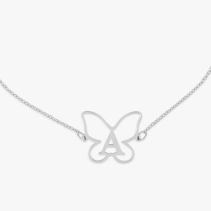 925 Sterling Silver Butterfly Initial Necklace with Customizable Letter Pendant