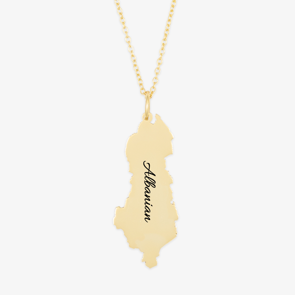 Albanian silhouette personalized necklace in gold with engraved Albania outline