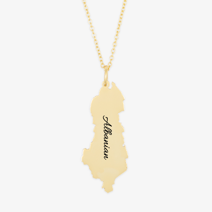 Albanian silhouette personalized necklace in gold with engraved Albania outline