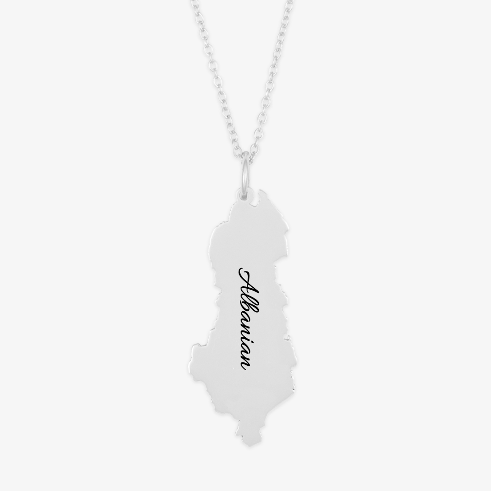 Albanian outline personalized necklace in premium 925 sterling silver featuring intricate shape pendant and customizable engraving