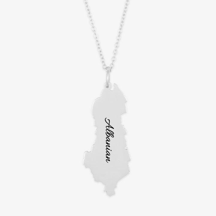 Albanian outline personalized necklace in premium 925 sterling silver featuring intricate shape pendant and customizable engraving