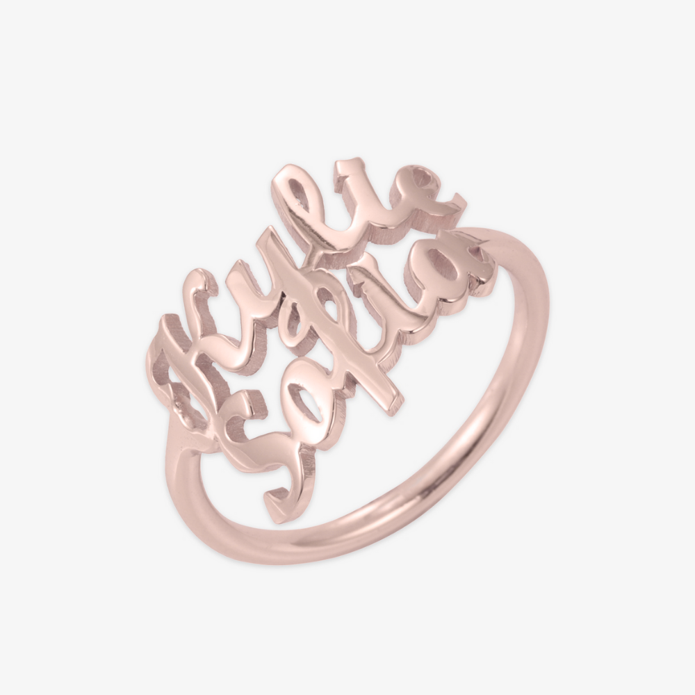 Personalized sterling silver ring with two names engraved, symbolizing the bond and love between two individuals