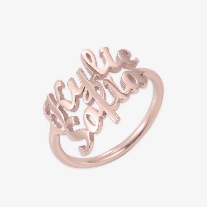 Personalized sterling silver ring with two names engraved, symbolizing the bond and love between two individuals