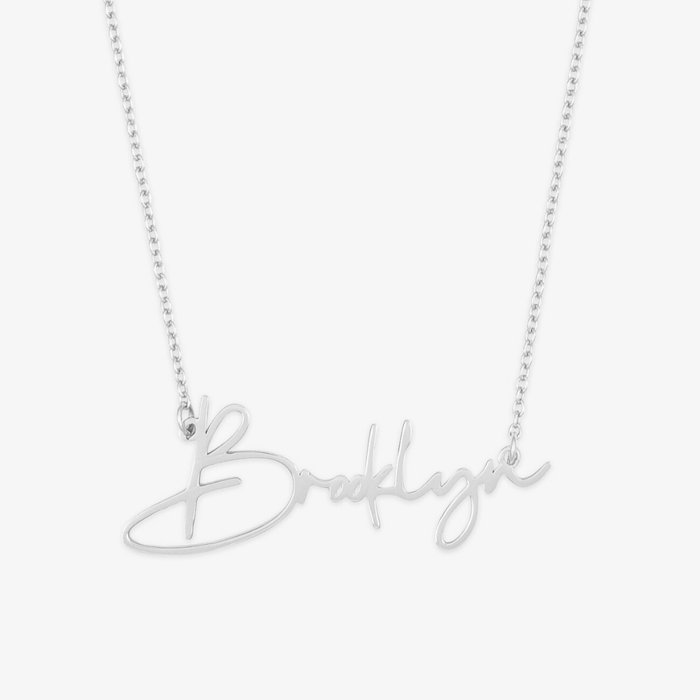 Brooklyn Style Name Necklace in bold urban street style font on a silver chain.