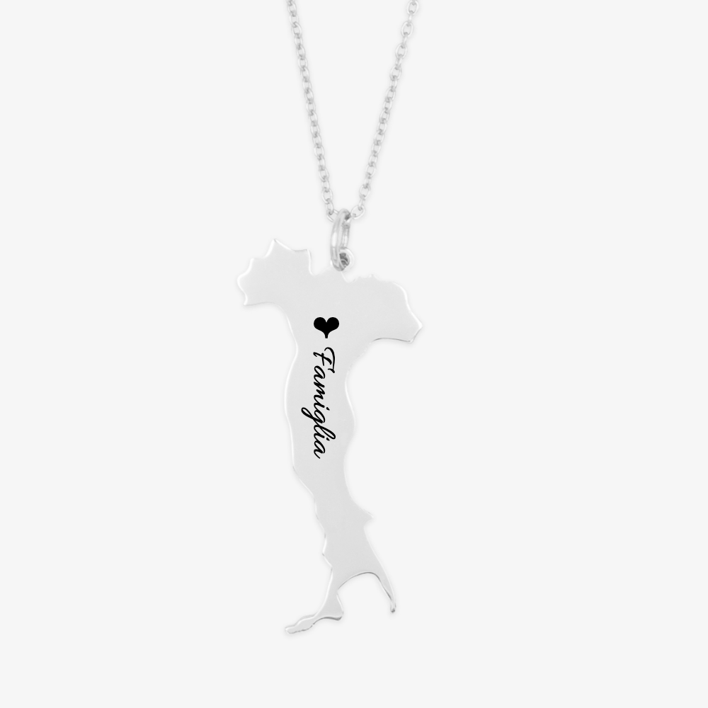 Customizable Italy Silhouette Necklace in Sterling Silver with Engraving