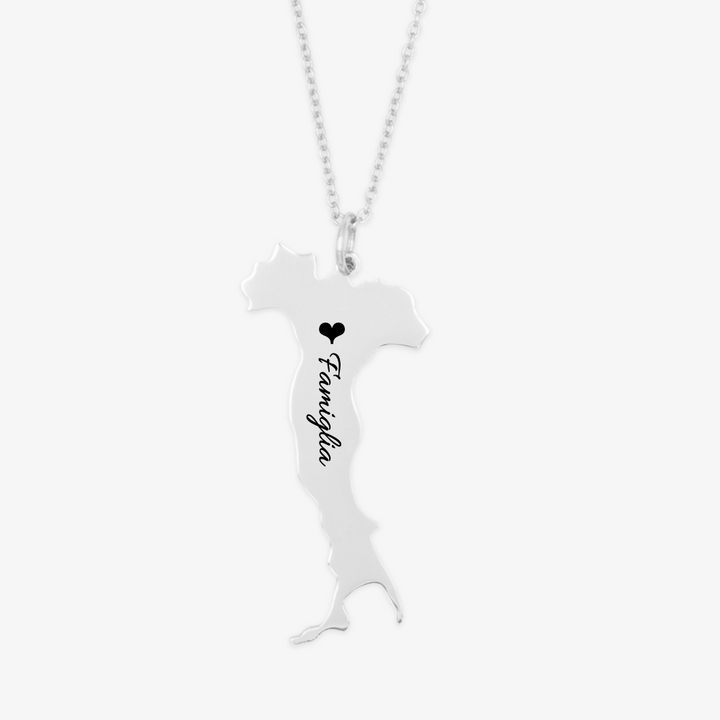 Customizable Italy Silhouette Necklace in Sterling Silver with Engraving