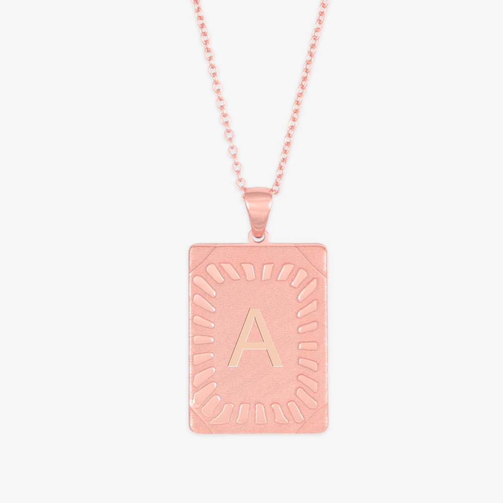 Cleopatra Monogram Rectangle Necklace in Rose Gold with Letter "A" - Personalized Sterling Silver Pendant