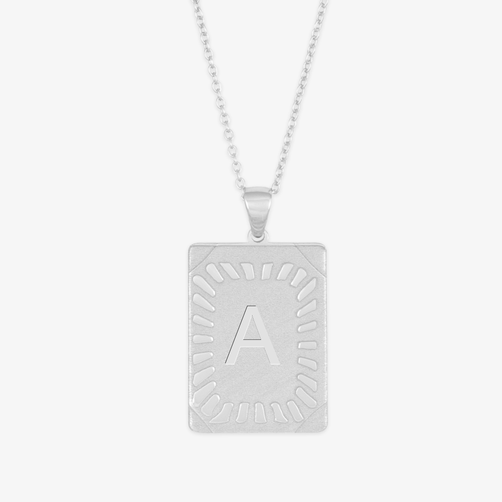 Cleopatra Monogram Letter Necklace in Silver with a Rectangular Pendant Featuring the Letter "A" on a 925 Sterling Silver Chain