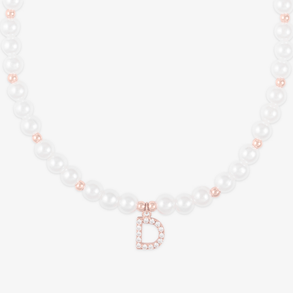 Customizable Pearl Necklace with Zirconia-Studded Initial Pendant on 925 Sterling Silver