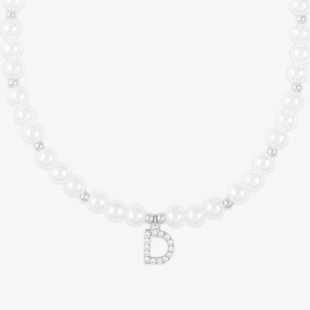 Customizable pearl necklace with zirconia-studded initial pendant in 925 sterling silver