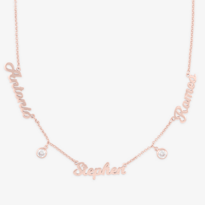 Triple Name Necklace with Cubic Zirconia in Sterling Silver - Herzschmuck