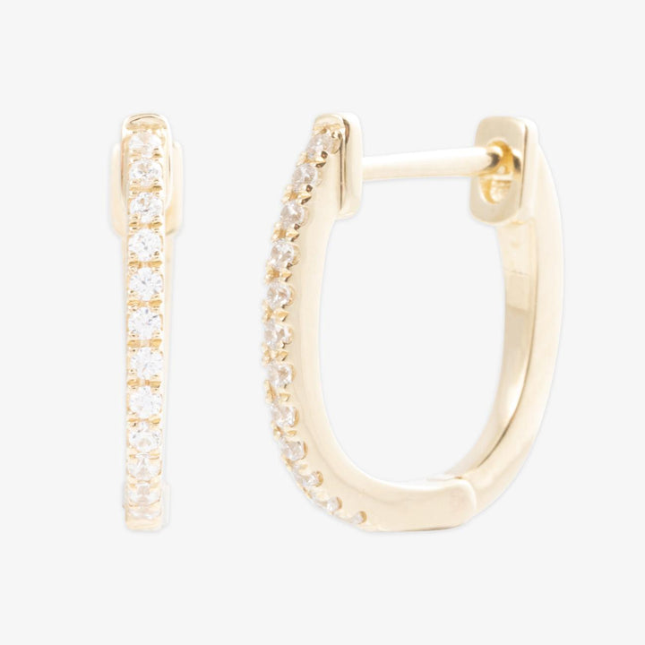 18K solid gold diamond hoop earrings 0.07ct each, elegant design in yellow gold