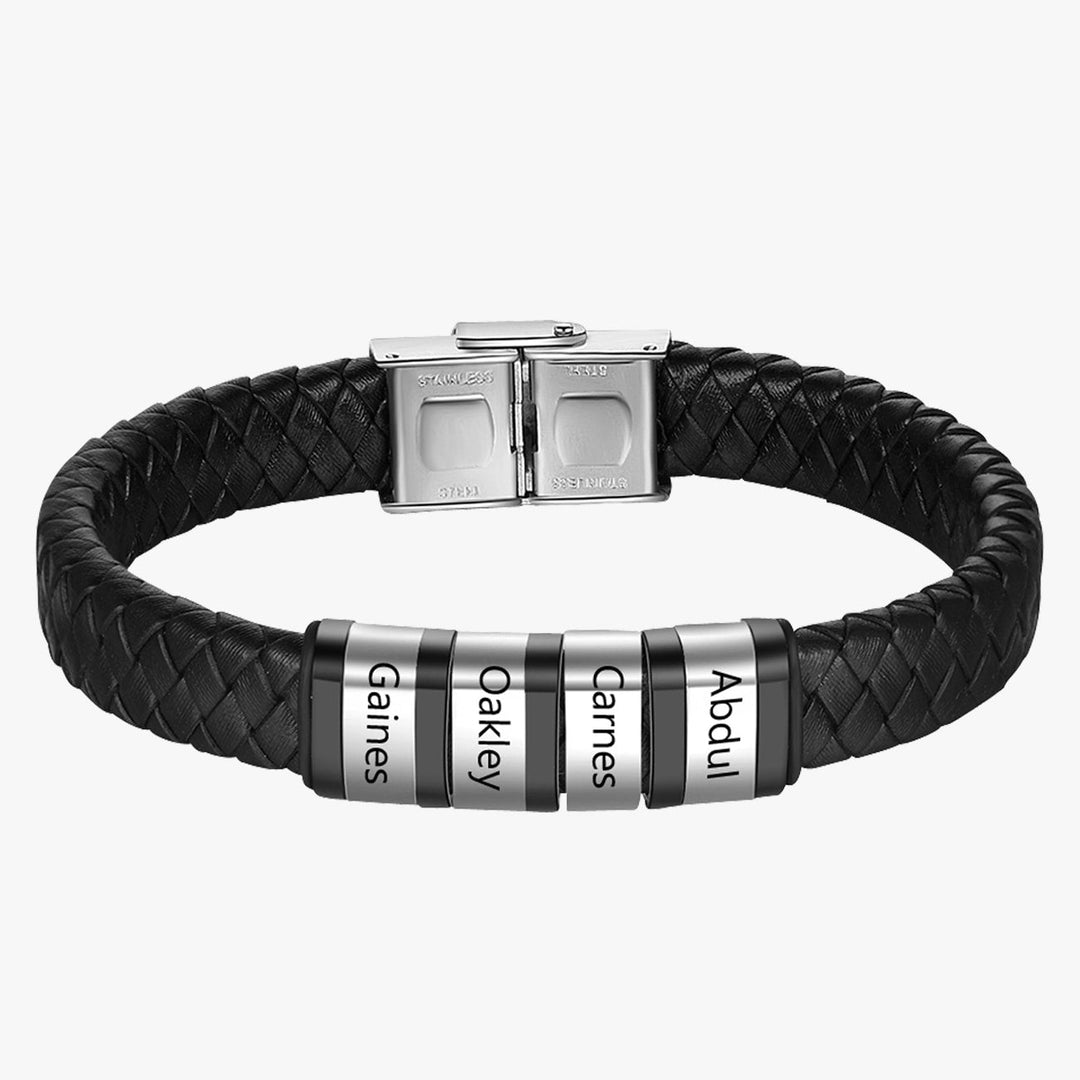 Customizable Men's Leather Bracelet with 4 Engravings - Herzschmuck