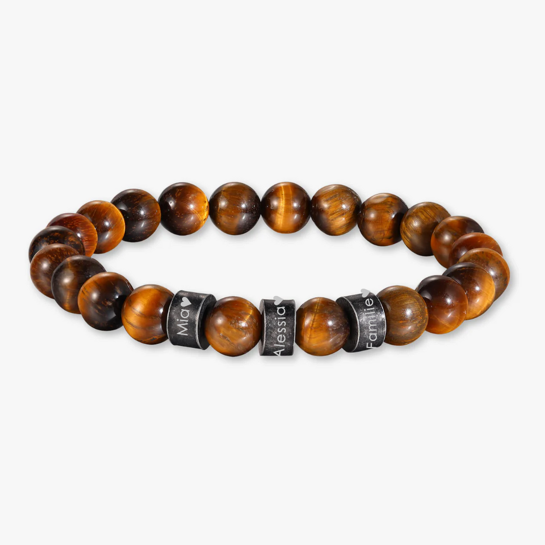 Stylish Light and Dark Brown Beaded Bracelet with Three Engravings - Herzschmuck