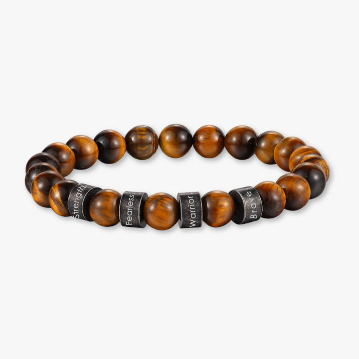 Elegant Beaded Bracelet in Light and Dark Brown with Four Engravings - Herzschmuck