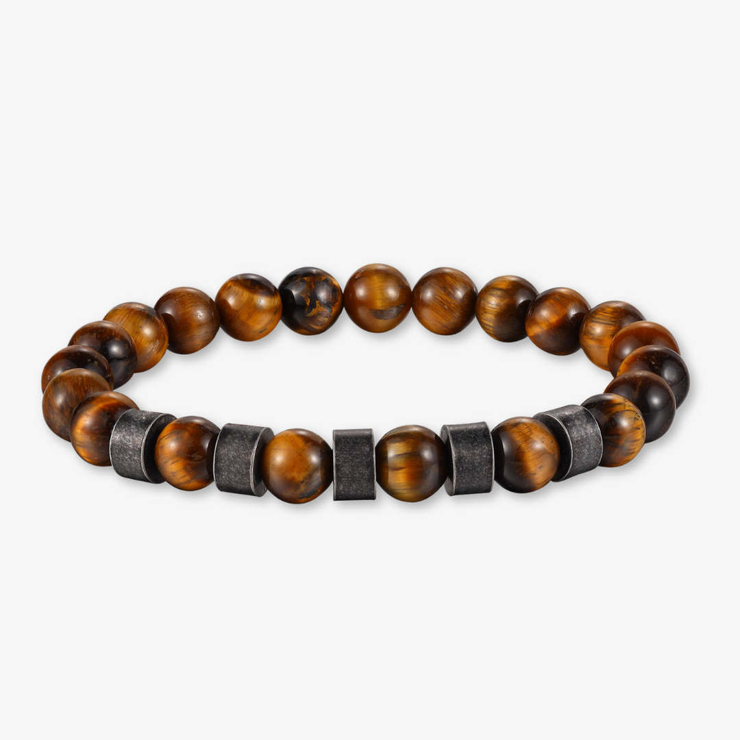 Chic Light and Dark Brown Beaded Bracelet with Five Engravings - Herzschmuck