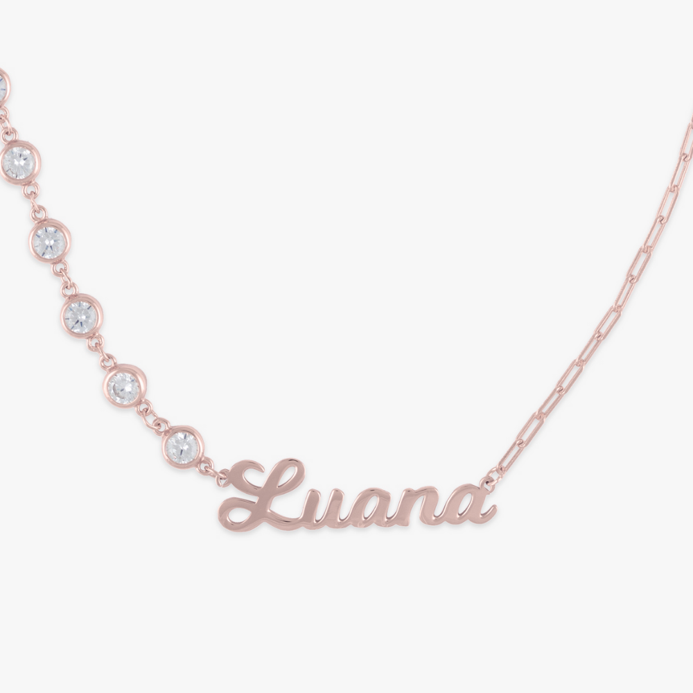 Cursive Name Necklace with Zirconia Detail - Herzschmuck