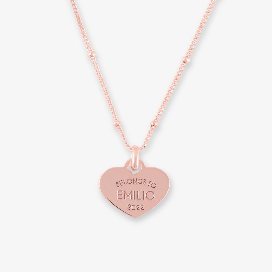 Hart Gegraveerde Ketting in 925 Sterling Zilver - Goud, Rosé Goud, of Zilver