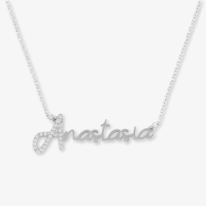 Collar de Lujo con Nombre y Circonita en Hermosa Caligrafía - Plata de Ley 925