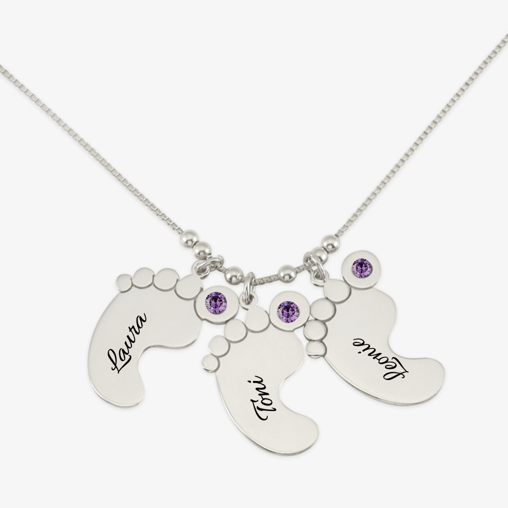 Triple Baby Footprints Pendant Necklace - Herzschmuck