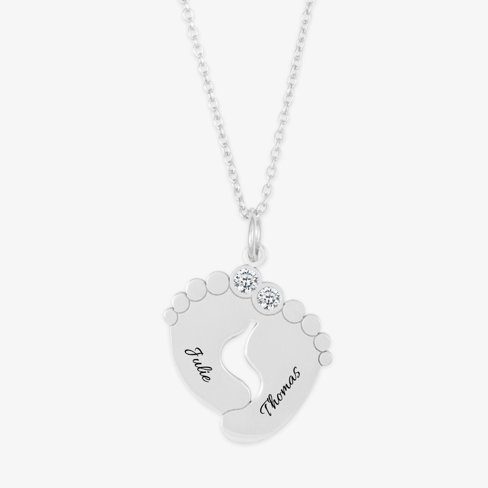 Twin Baby Feet Birthstone Necklace - Herzschmuck