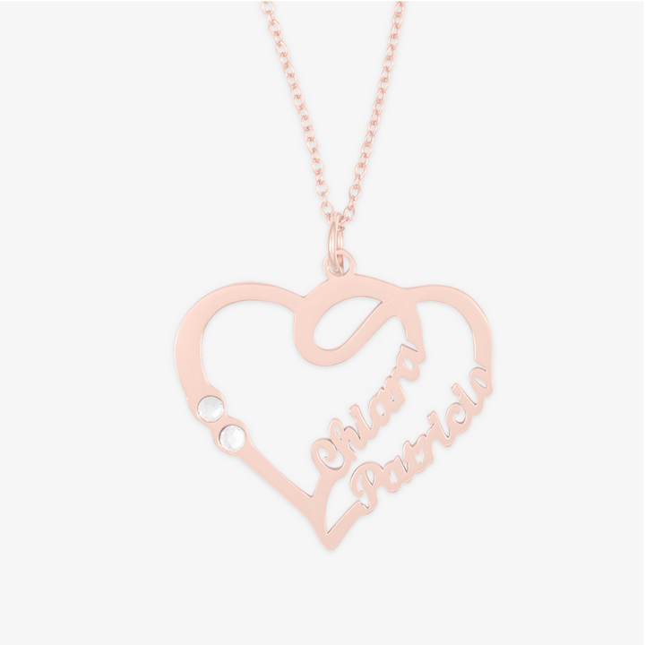 Dual Birthstone & Name Open Heart Necklace - Herzschmuck