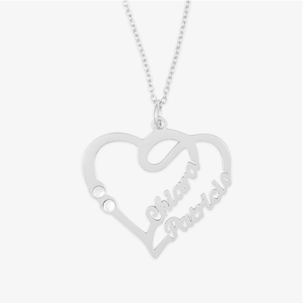 Dual Birthstone & Name Open Heart Necklace - Herzschmuck