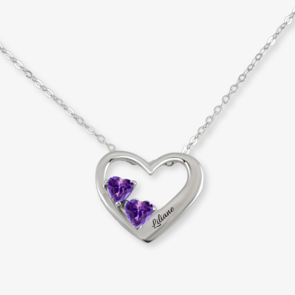 Engraving Open Heart Birthstone Necklace - Herzschmuck