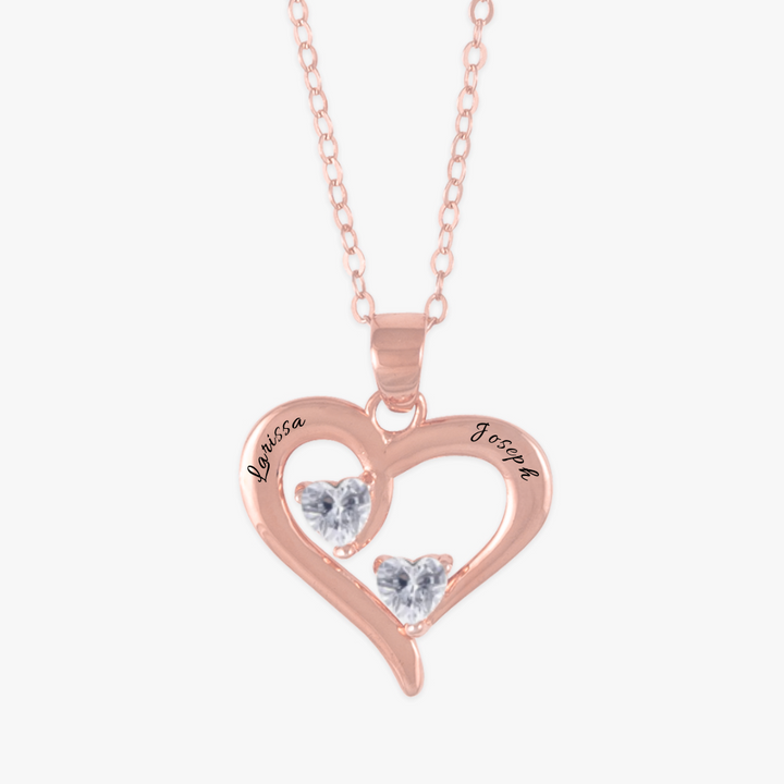 Dual Birthstone & Engraving Modern Heart Necklace - Herzschmuck