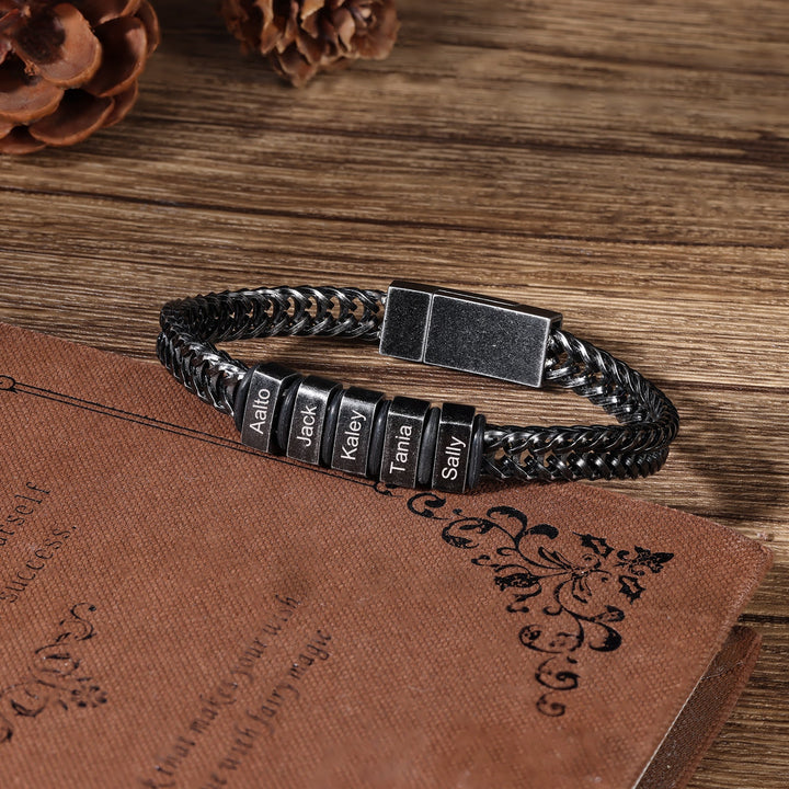 Black Vintage Style Personalized Stainless Steel Curb Chain Bracelet with Two Engravings - Herzschmuck