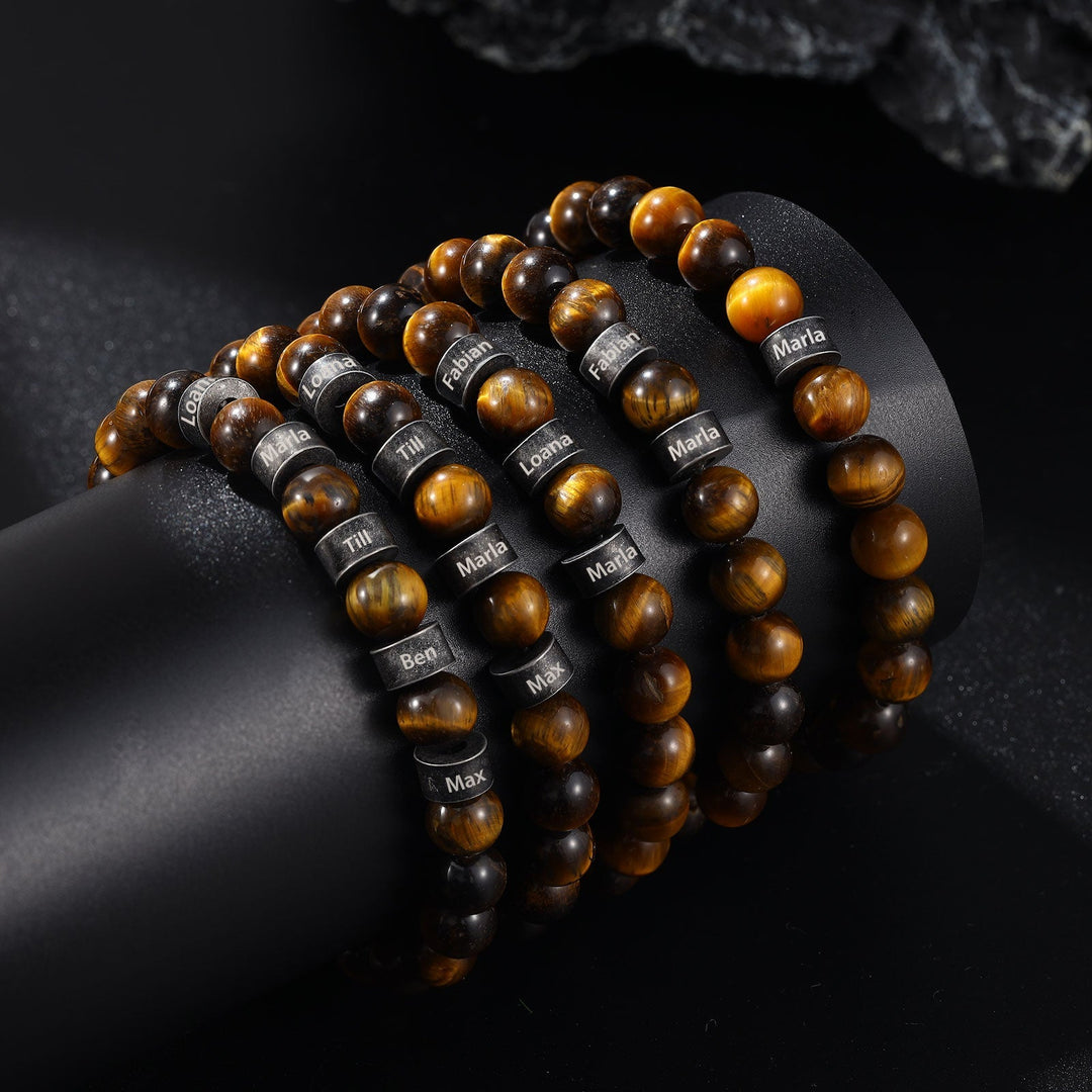 Beautiful Light and Dark Brown Beaded Bracelet with Engraving - Herzschmuck