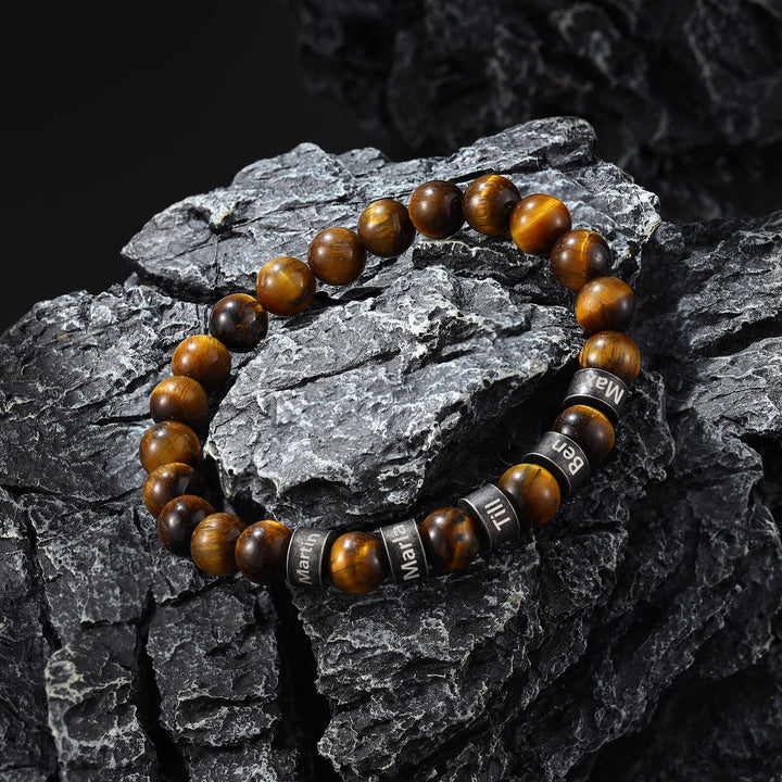 Beautiful Light and Dark Brown Beaded Bracelet with Engraving - Herzschmuck