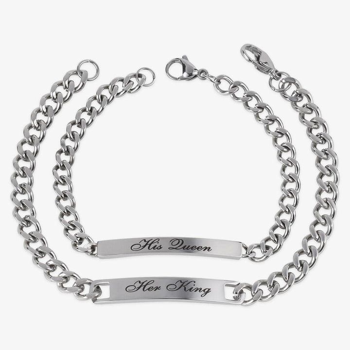 Personalized Couples Bracelet Set with "His Queen" and "Her King" engravings - Perfect for meaningful connection and relationship spark.