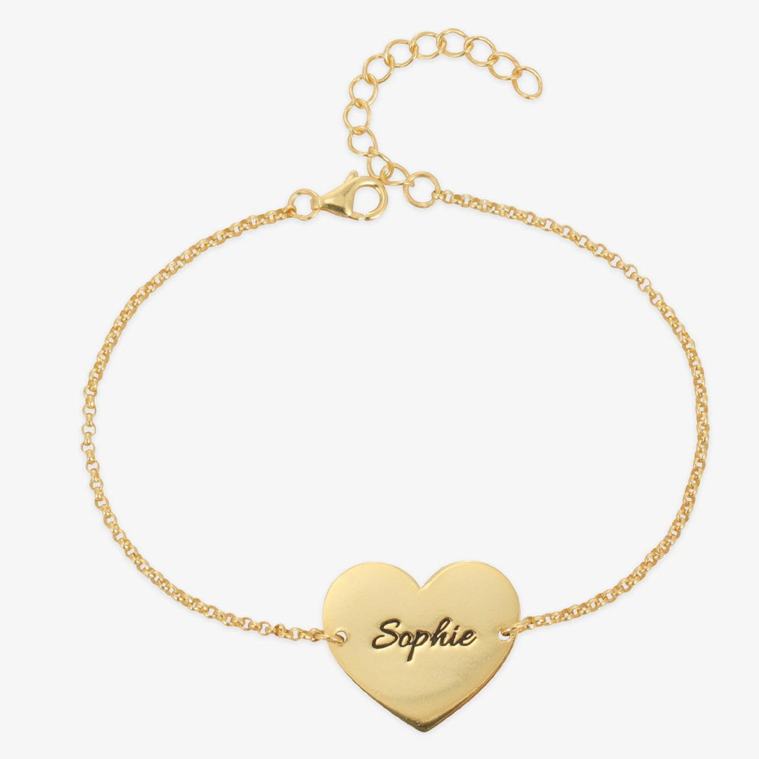 Personalized heart pendant bracelet in sterling silver with "Sophie" engraving, elegant jewelry gift for any occasion.