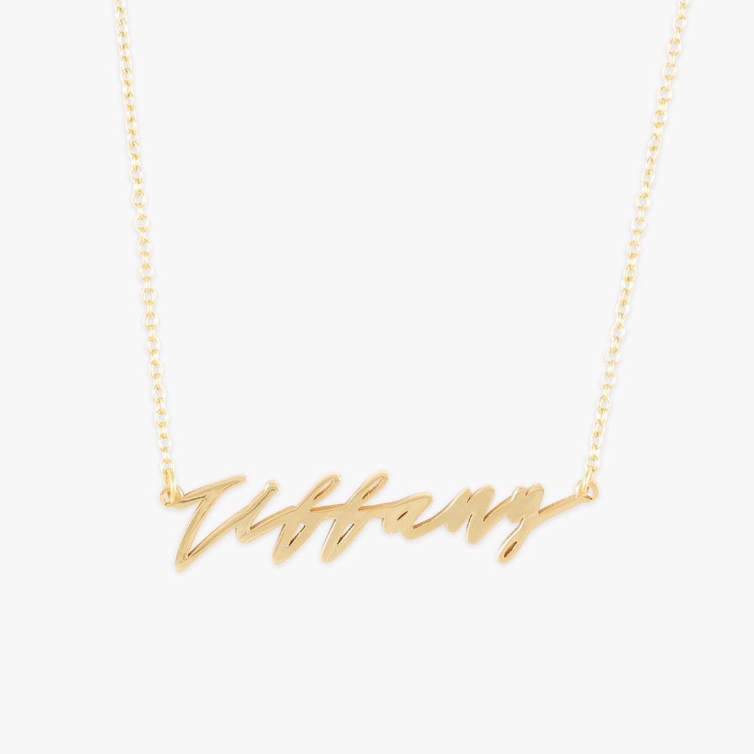 Brooklyn Style 2.0 Gold Name Necklace in Sterling Silver with Cursive "Tiffany" Text