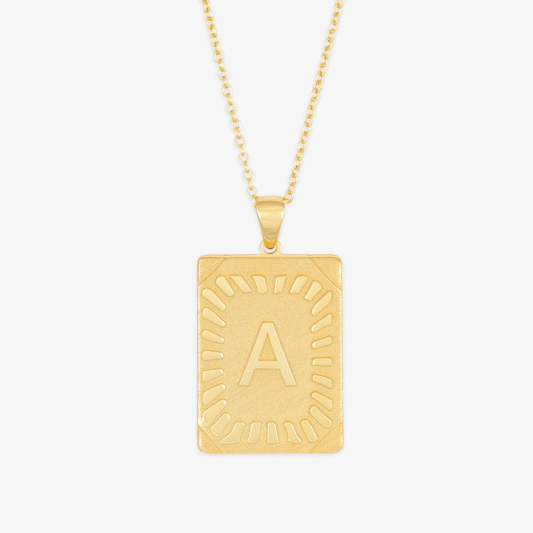 Cleopatra Monogram Rectangle Necklace in Gold with Personalized Letter A Pendant