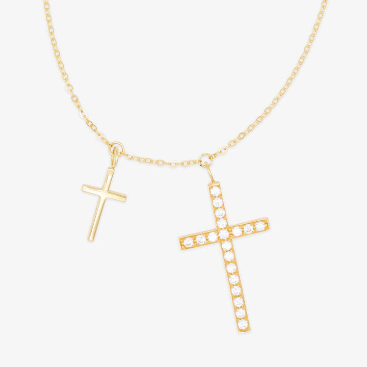 Dual Cross Elegance Necklace with Zirconia Accents - Herzschmuck