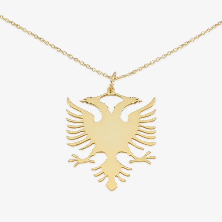 Gold Albanian Double Eagle Necklace with Customization Options - Symbol of Albanian Heritage and Pride