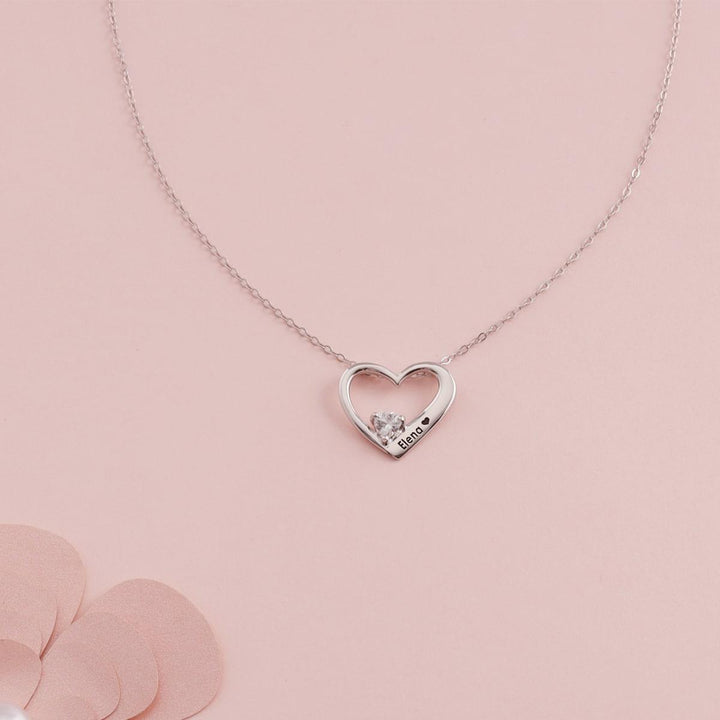 Delicate Open Heart Birthstone & Engraving Necklace - Herzschmuck